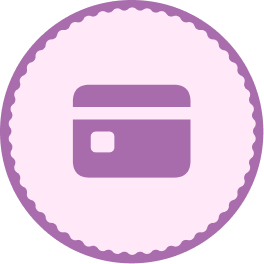 A purple credit card icon inside a light purple circle with a scalloped edge.