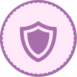 A purple shield icon inside a light purple circle with a scalloped edge.