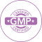 A circular purple and white seal with the letters GMP in the center.