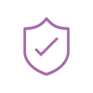 A purple outline of a shield with a checkmark inside.