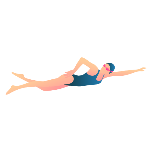 Illustration of a swimmer in a blue suit and goggles swimming freestyle.