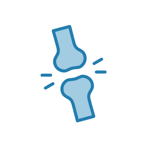 Illustration of two bones and motion lines on a white circle background.