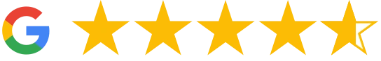 Google logo with four and a half yellow stars.