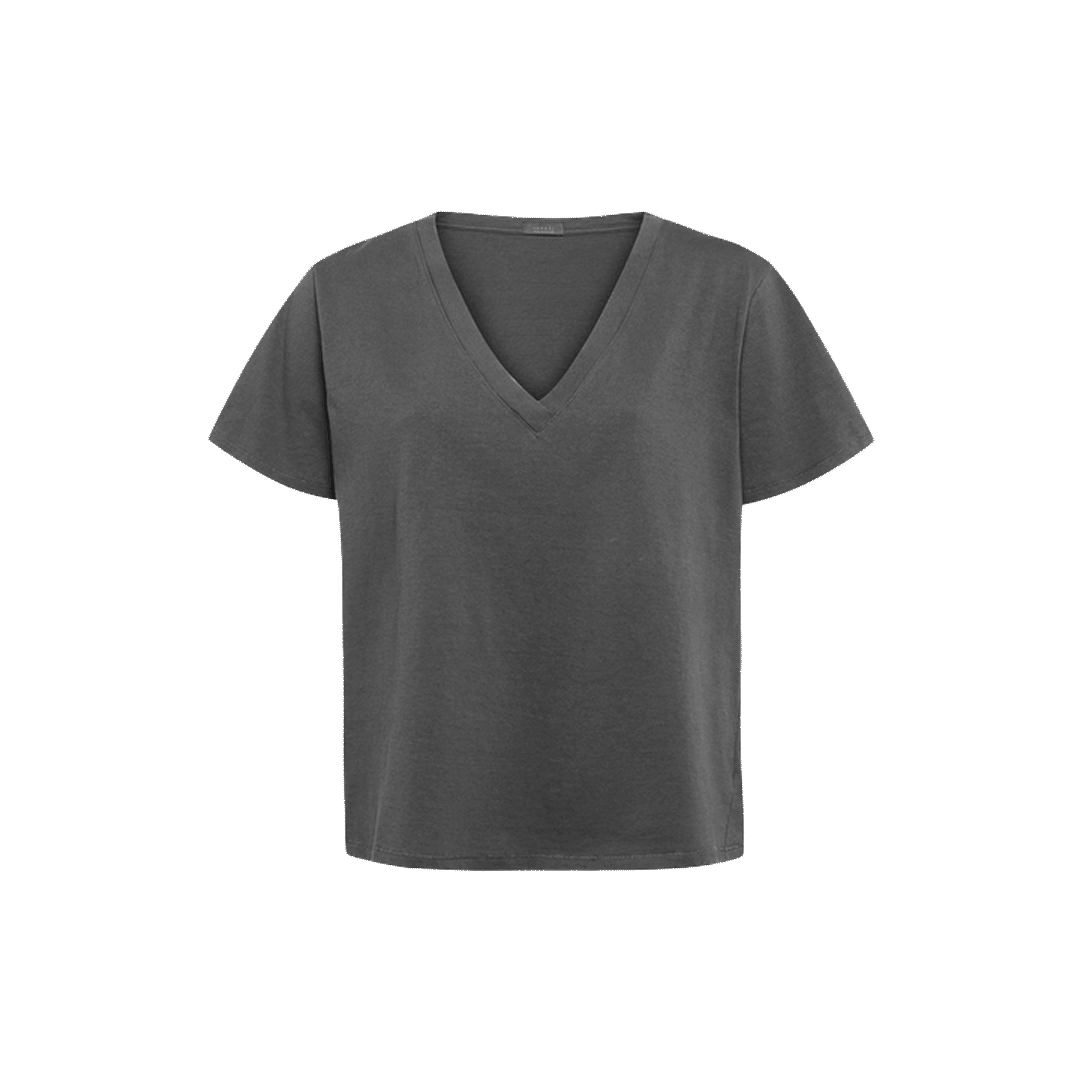 Gray V-neck short-sleeve T-shirt on a white background.
