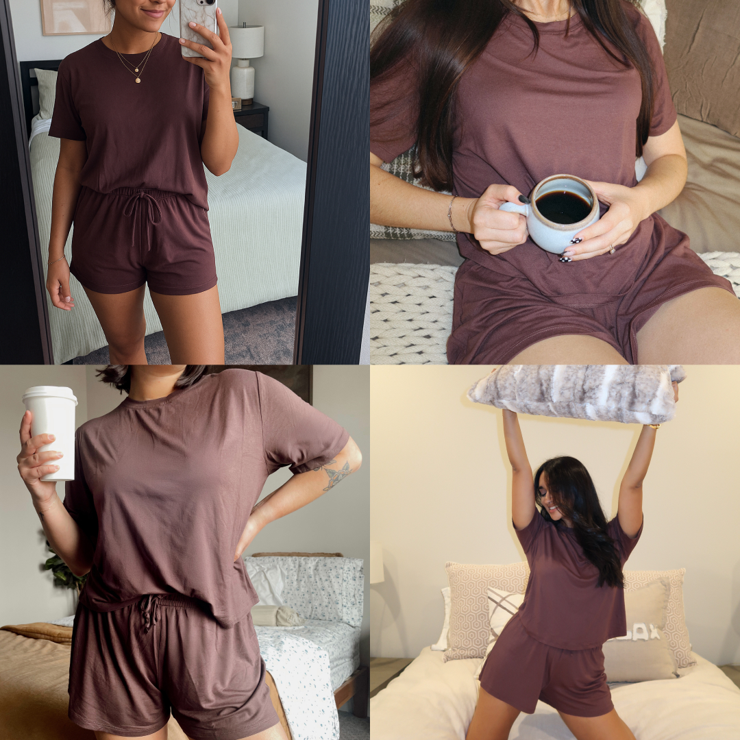 Cooling women’s pajama set for hot sleepers – breathable, moisture-wicking fabric that keeps you cool and comfortable all night. Ultra-soft sleepwear perfect for night sweats, summer lounging, and everyday bedtime. Lightweight, stylish loungewear with a relaxed fit.
