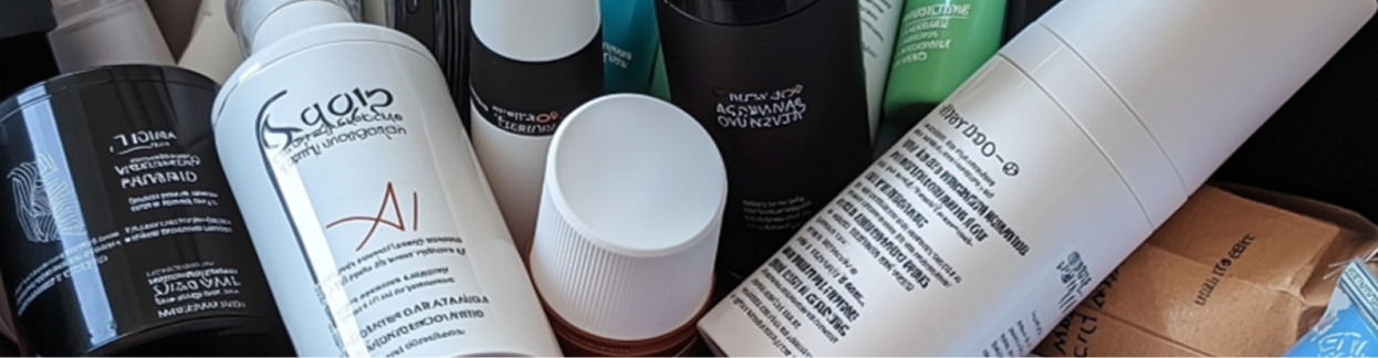 Assorted skincare and cosmetic bottles and tubes in a pile.