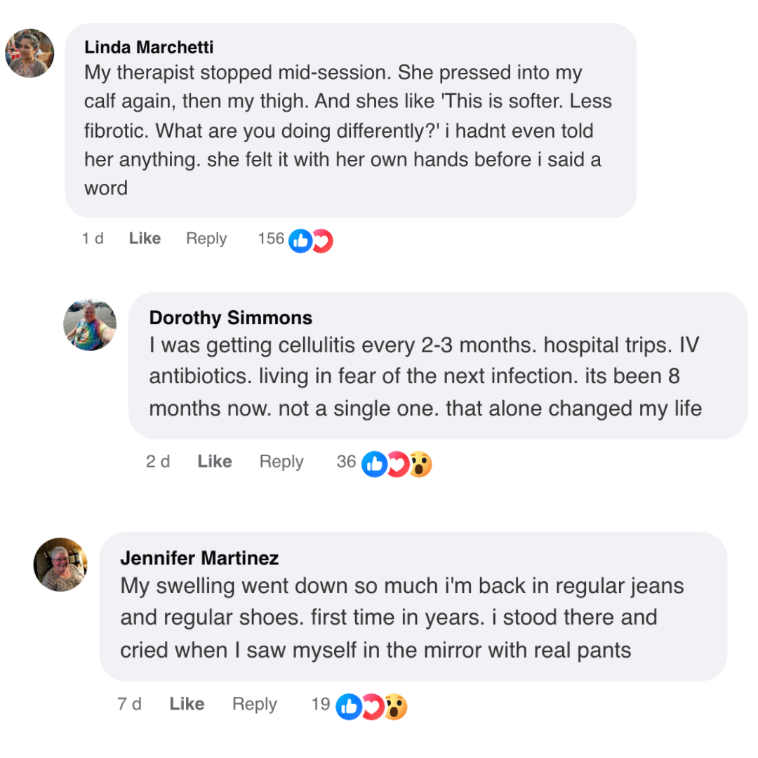 A screenshot of three positive testimonials from women on social media discussing their health improvements.