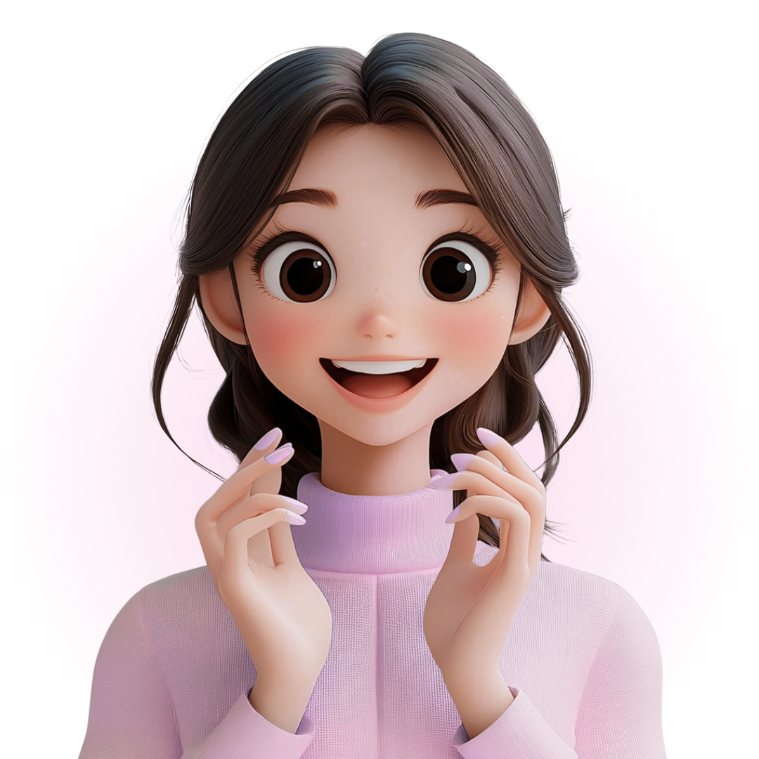 Animated woman meditating in a cross-legged position with eyes closed.