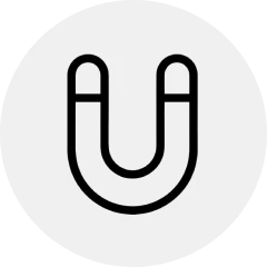 A black line icon of a horseshoe magnet inside a light gray circle.