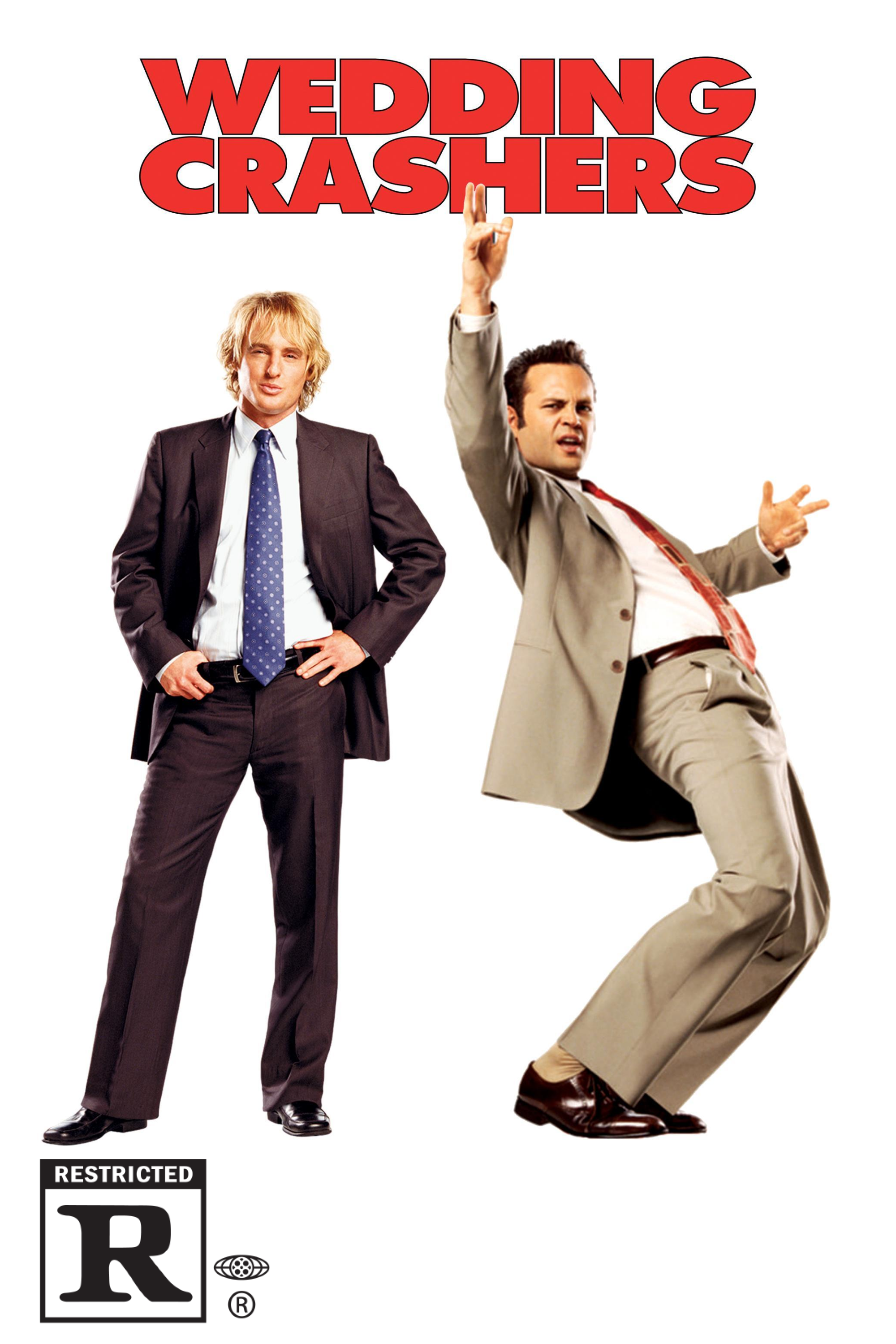 The movie poster for Wedding Crashers, showing actors Owen Wilson and Vince Vaughn in suits.