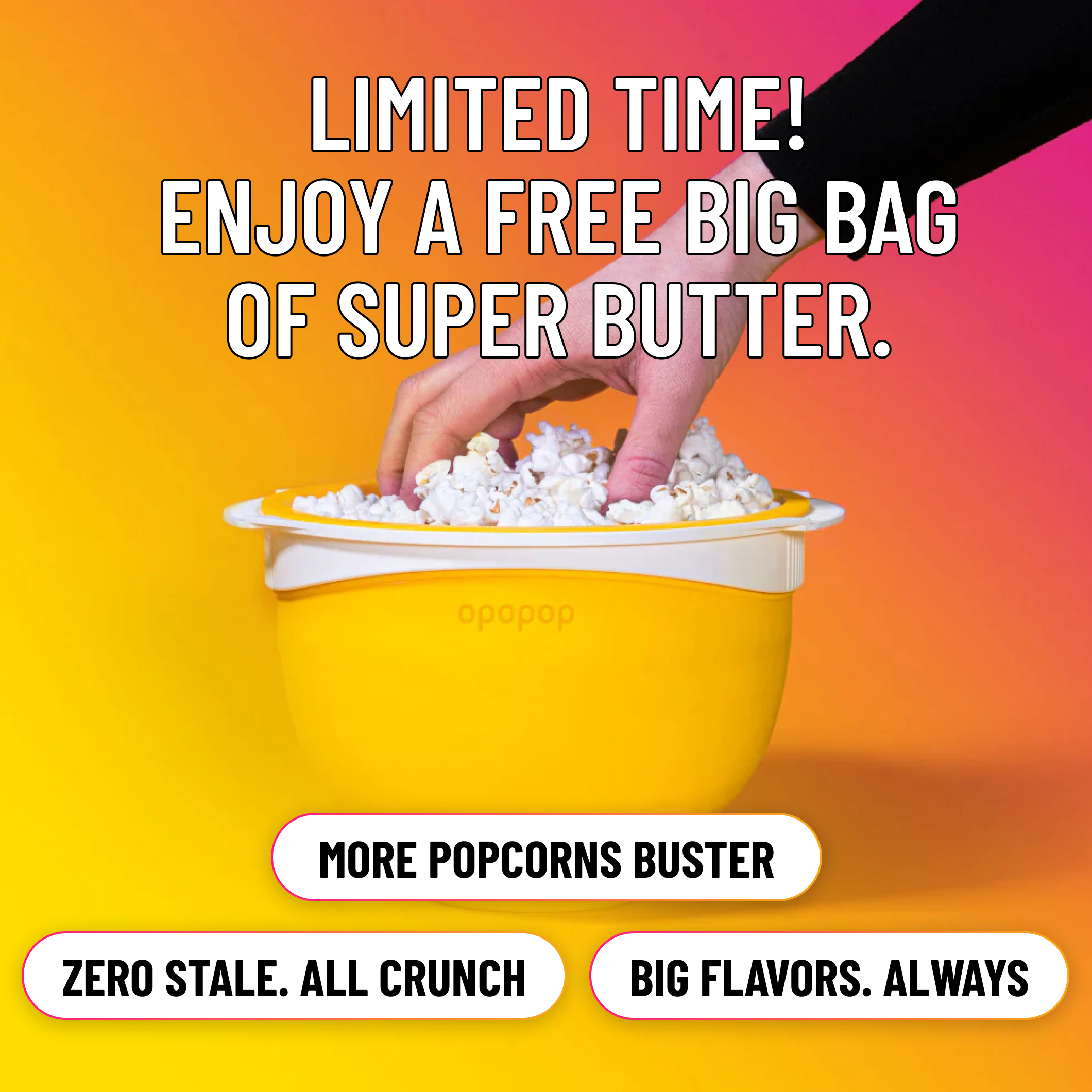 Opopop Flavor Wrapped Kernels Discovery Kit with popcorn popper and 7 flavor pouches