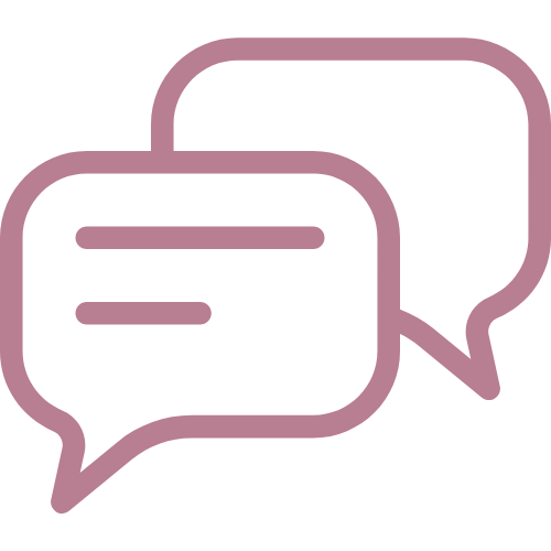 Two overlapping speech bubbles in pink color.
