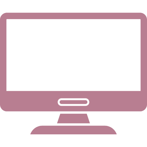 Pink computer monitor icon on a transparent background.