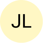 Black 'JL' initials on a pale yellow circle background.