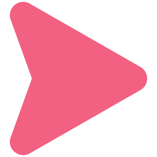 A pink, right-pointing arrow icon with rounded corners on a white background.