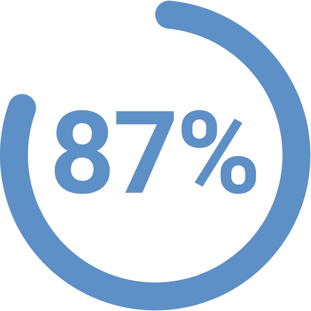 A blue circular progress bar showing 87% completion.