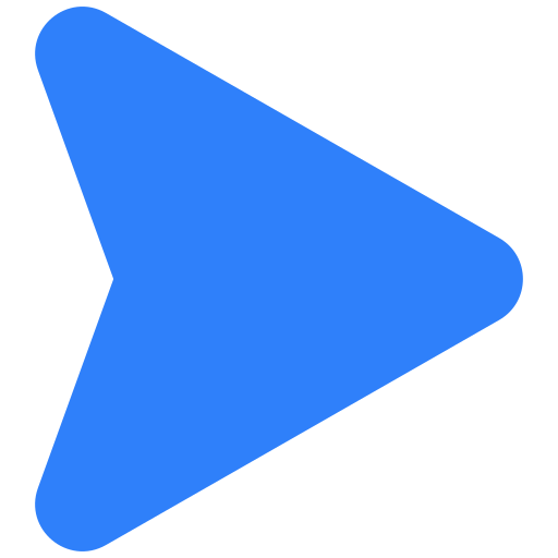 A solid blue, right-pointing arrow with rounded corners, on a white background.
