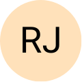 Circle with 'RJ' initials on a peach background.