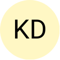 Black initials 'KD' on a yellow circle.