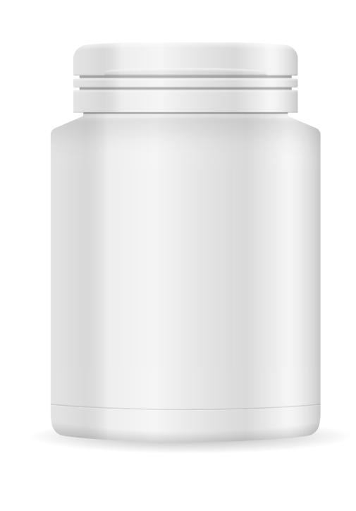 White, blank plastic jar with a screw-on lid.