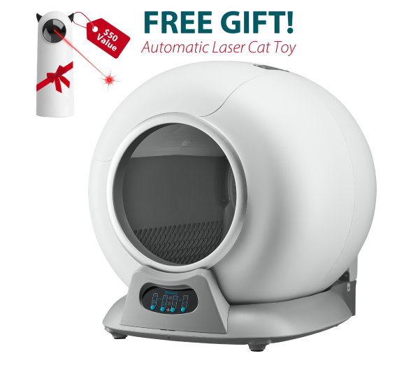 Automatic cat litter box with free laser cat toy offer.