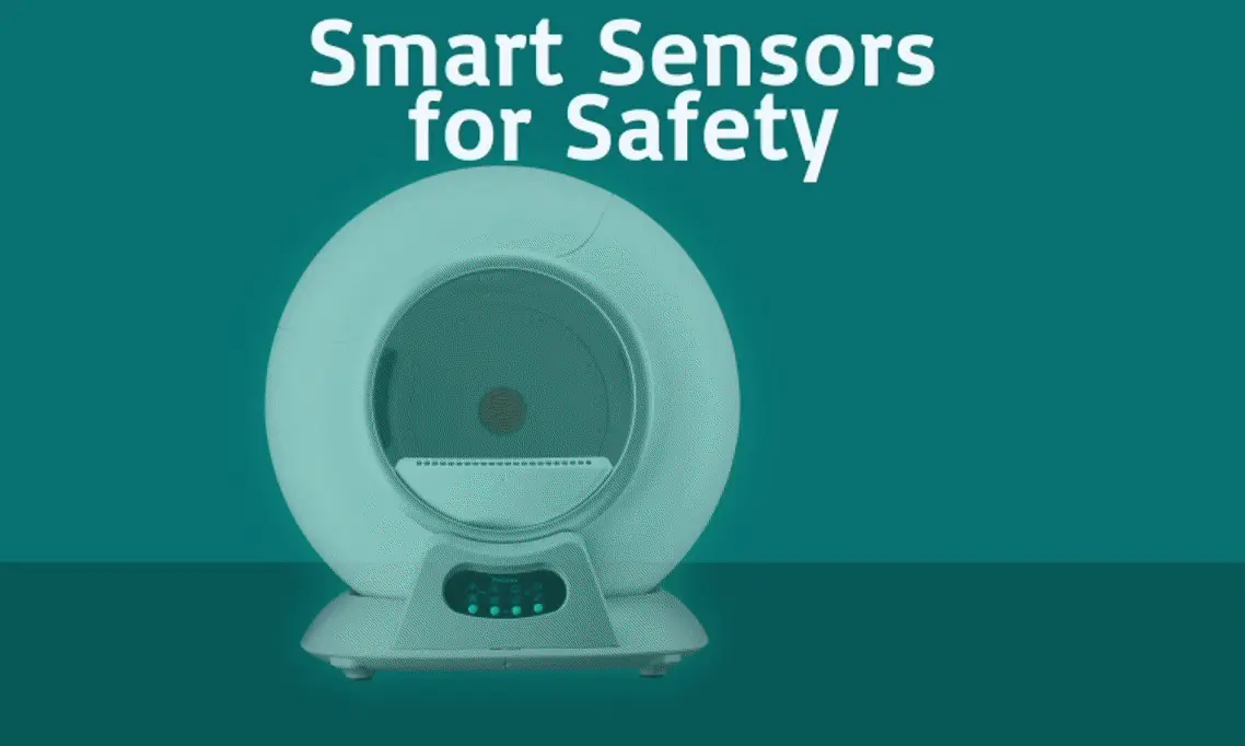 Circular device with text 'Smart Sensors for Safety' on a teal background.