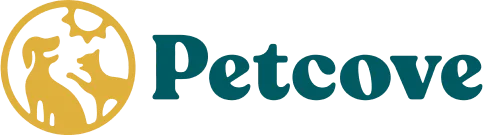 The Petcove logo, featuring a gold circular icon of a dog and cat next to the company name.