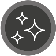 An icon with three white, four-pointed stars, representing sparkles, inside a dark gray circle.