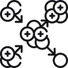 Abstract icon of gender symbols with circular patterns.