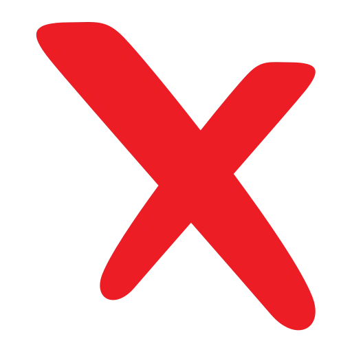 A hand-drawn red X mark on a white background, often used to indicate a negative or incorrect response.