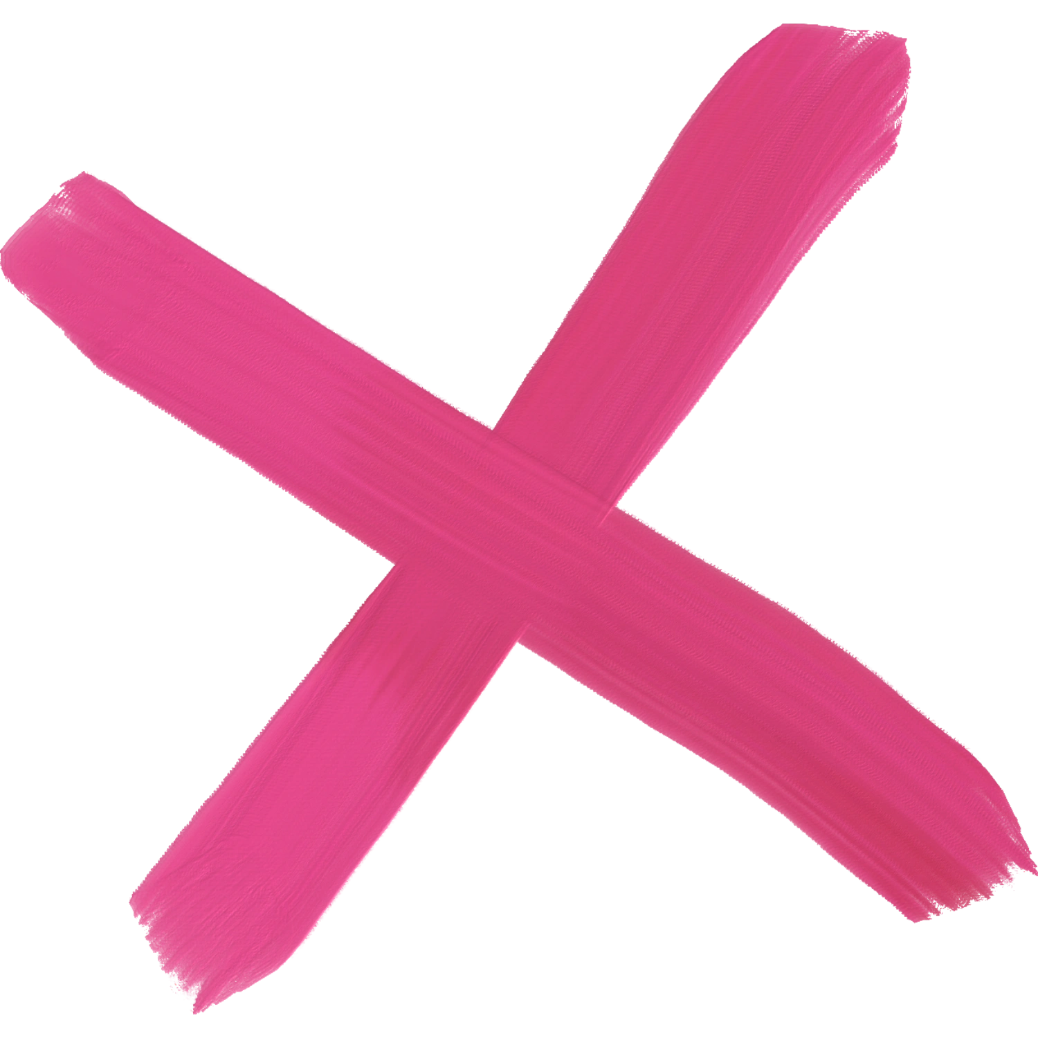 A large, hot pink 'X' painted with visible brushstrokes on a white background.