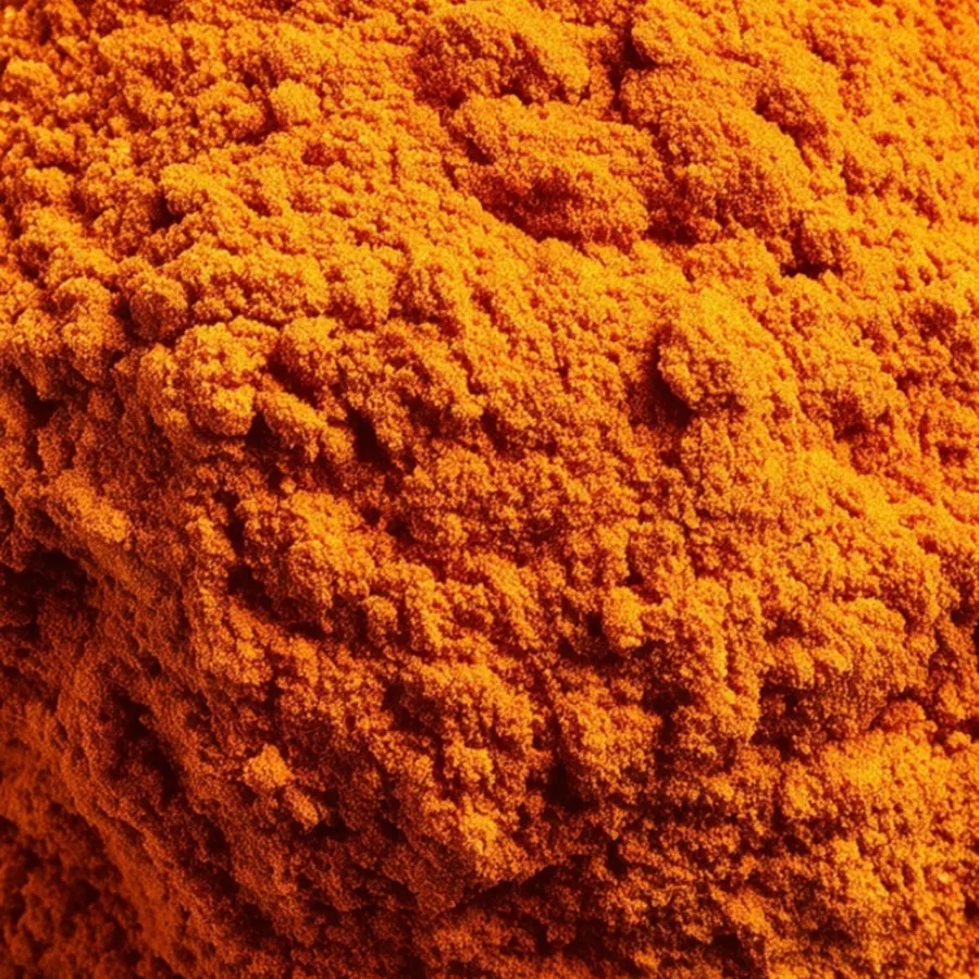 Close-up of a pile of vibrant orange powder.