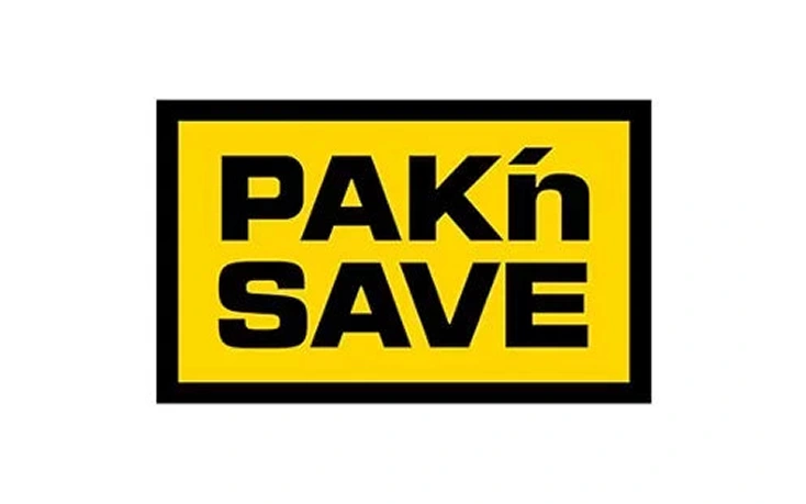 The PAK'nSAVE logo, which has black text on a yellow background with a black border.