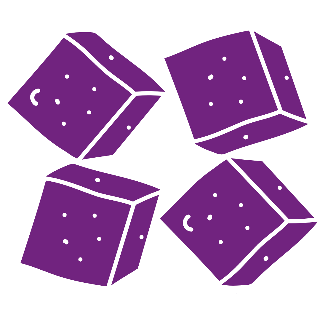 Illustration of four purple cubes with dotted patterns.