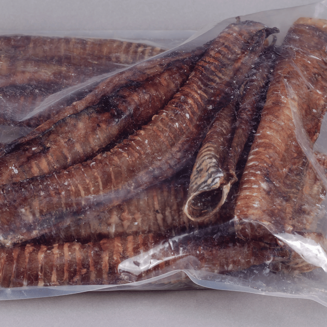 Dried fish in a clear plastic bag.