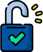 An icon of an unlocked blue padlock with a green checkmark.