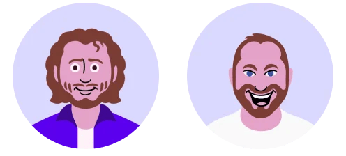 Two illustrated male avatars with different hairstyles and expressions in circular frames.