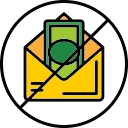 An icon of a yellow envelope with a green banknote inside a black prohibition symbol.