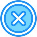 A blue icon with a rounded X in the center, enclosed by a double circle.