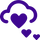 Pixel art of two purple hearts and an arc shape against a dark green background.