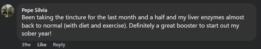 A social media comment about using a tincture for improving liver enzymes.