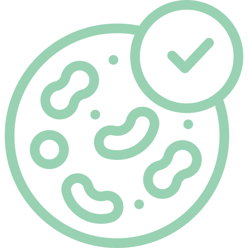 Line drawing of a planet with a checkmark.