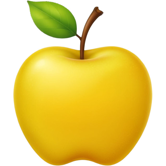 Illustration of a yellow apple with a green leaf and stem.