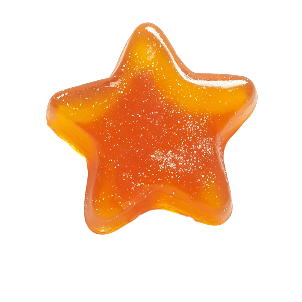 Orange star-shaped gummy candy.
