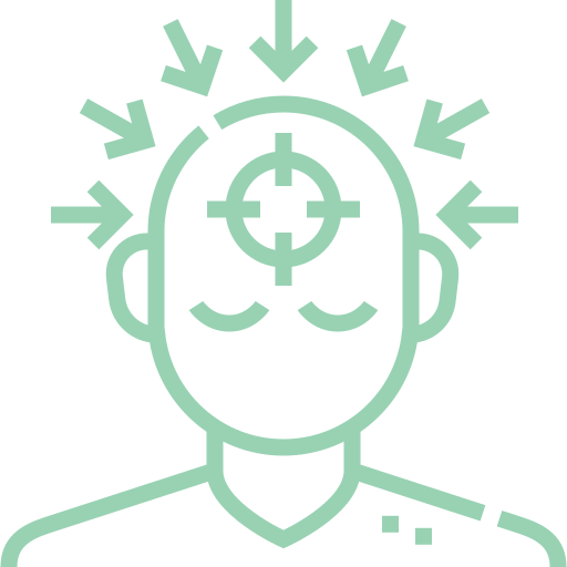 Outline of a head with arrows pointing inward.