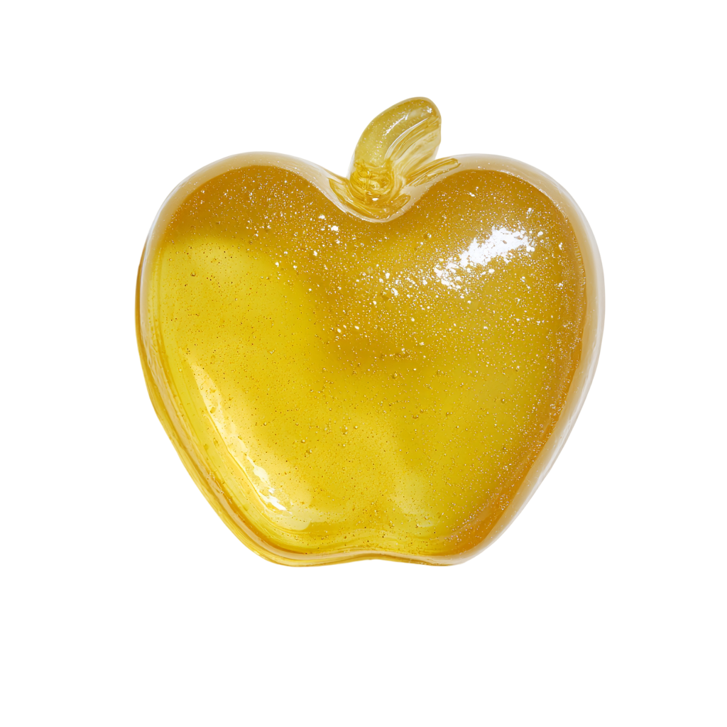 Yellow apple-shaped glass ornament with a glossy finish.