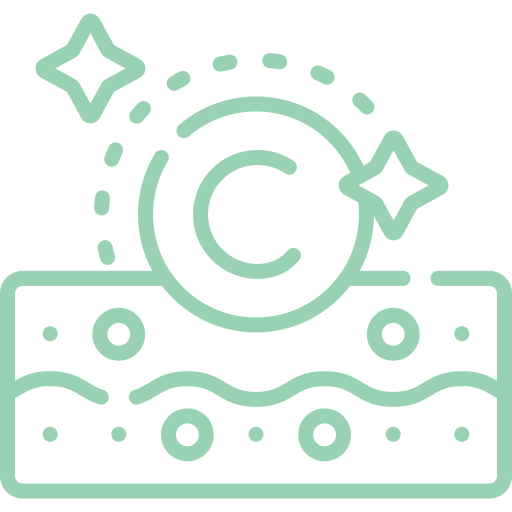 Green copyright symbol with sparkles and abstract design.
