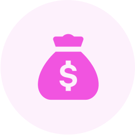 Purple circle with a money bag icon in the center.