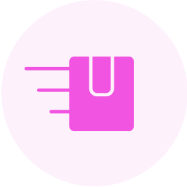 Simple pink icon of a box with motion lines.