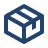 A blue and white icon of a closed cardboard shipping box.